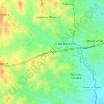 Mapa topográfico Kasoa, altitud, relieve