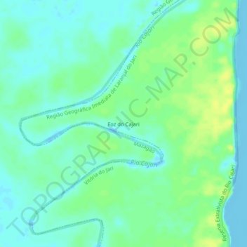 Mapa topográfico Foz do Cajari, altitud, relieve
