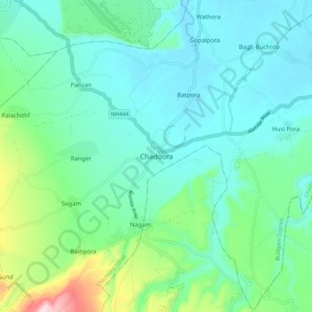 Mapa topográfico Chadoora, altitud, relieve