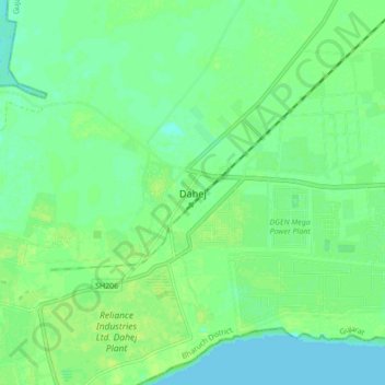 Mapa topográfico Dahej, altitud, relieve