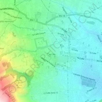 Mapa topográfico Zona 9, altitud, relieve