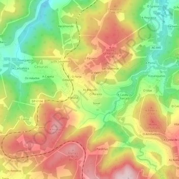 Mapa topográfico As Bouzas, altitud, relieve