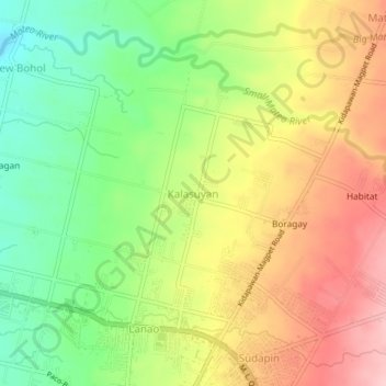 Mapa topográfico Kalasuyan, altitud, relieve