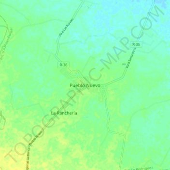 Mapa topográfico Pueblo Nuevo, altitud, relieve