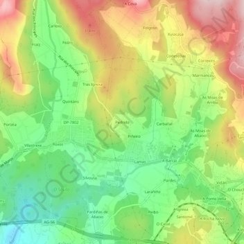 Mapa topográfico Pedrido, altitud, relieve