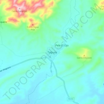 Mapa topográfico Taguay, altitud, relieve