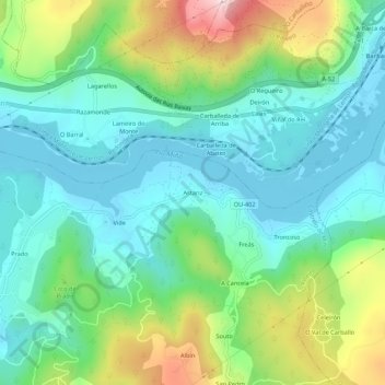 Mapa topográfico Astariz, altitud, relieve