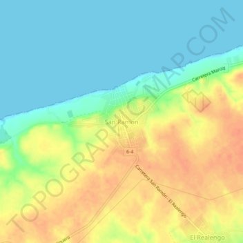 Mapa topográfico San Ramon, altitud, relieve