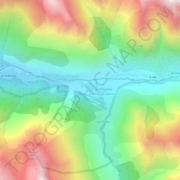 Mapa topográfico Les Chaussendents, altitud, relieve