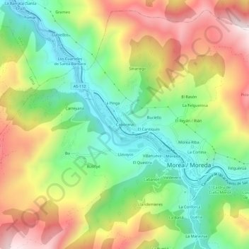 Mapa topográfico Caborana, altitud, relieve