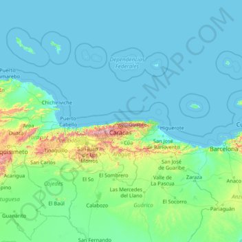 Mapa topográfico La Guaira, altitud, relieve