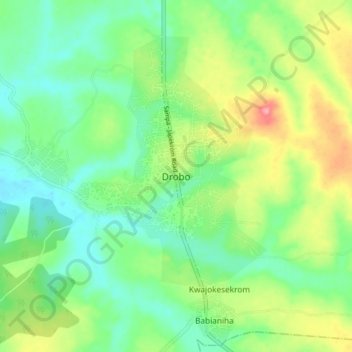 Mapa topográfico Drobo, altitud, relieve