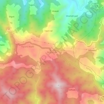 Mapa topográfico Majkhali, altitud, relieve