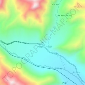 Mapa topográfico Una, altitud, relieve