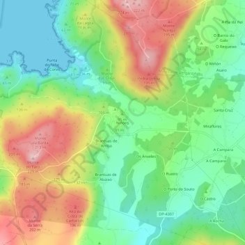 Mapa topográfico Niñóns, altitud, relieve