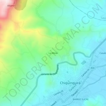 Mapa topográfico La Mesa, altitud, relieve