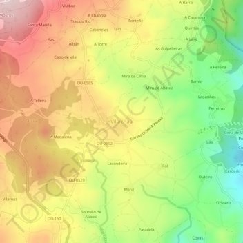 Mapa topográfico Vilarchao, altitud, relieve