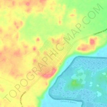 Mapa topográfico Cacao, altitud, relieve