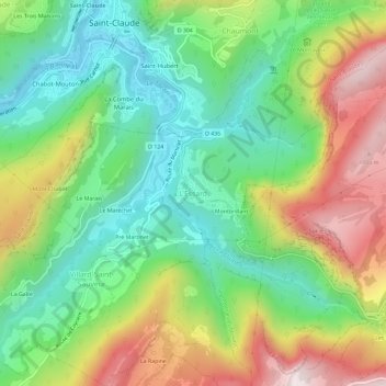 Mapa topográfico L'Essard, altitud, relieve