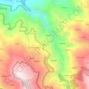 Mapa topográfico Bai, altitud, relieve