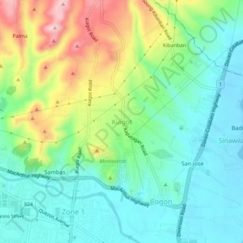 Mapa topográfico Kiagot, altitud, relieve