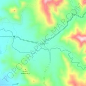 Mapa topográfico Dugmanon, altitud, relieve