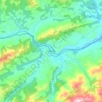 Mapa topográfico Infiesto, altitud, relieve