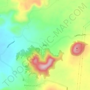 Mapa topográfico Arato, altitud, relieve
