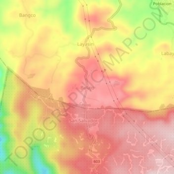 Mapa topográfico Bulajo, altitud, relieve