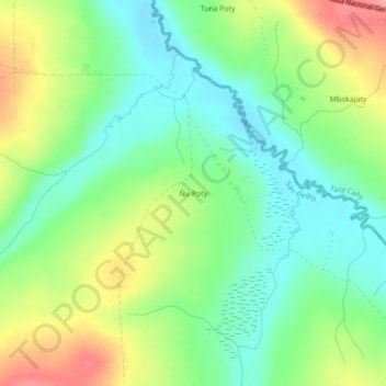 Mapa topográfico Ñu Poty, altitud, relieve