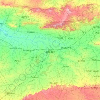 Mapa topográfico Jalgaon, altitud, relieve