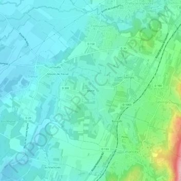 Mapa topográfico Beyne, altitud, relieve