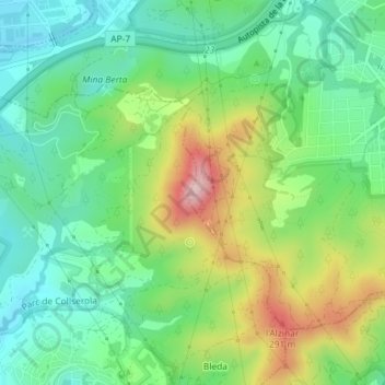 Mapa topográfico Puig Madrona, altitud, relieve
