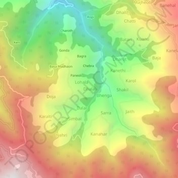 Mapa topográfico Dhala, altitud, relieve