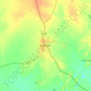 Mapa topográfico Bemetara, altitud, relieve