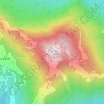 Mapa topográfico Cima Summano, altitud, relieve