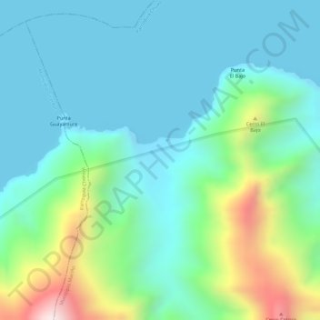 Mapa topográfico Playa Copey, altitud, relieve