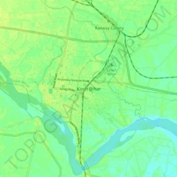 Mapa topográfico Cooch Behar, altitud, relieve