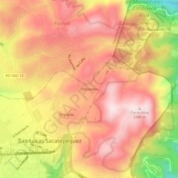 Mapa topográfico Chicamen, altitud, relieve
