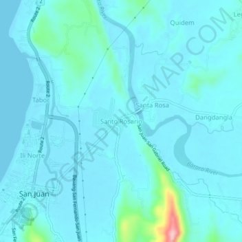Mapa topográfico Santo Rosario, altitud, relieve