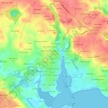 Mapa topográfico Garen Glas, altitud, relieve