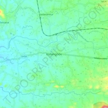 Mapa topográfico Kollengode, altitud, relieve