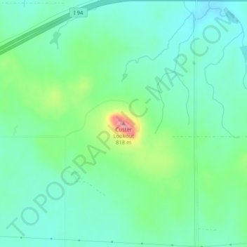 Mapa topográfico Custer Lookout, altitud, relieve