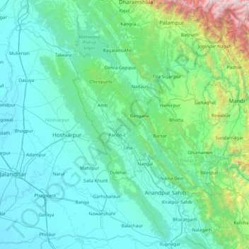 Mapa topográfico Una, altitud, relieve