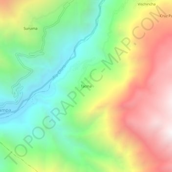 Mapa topográfico Tacma, altitud, relieve