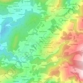 Mapa topográfico Teixeiro, altitud, relieve