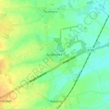 Mapa topográfico Sudbrooke, altitud, relieve