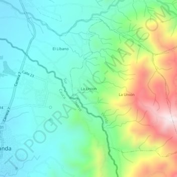 Mapa topográfico La Union, altitud, relieve