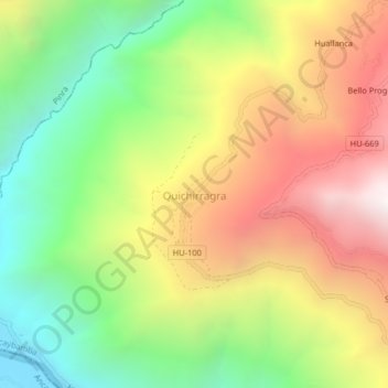 Mapa topográfico Quichirragra, altitud, relieve