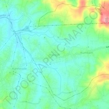 Mapa topográfico Koodali, altitud, relieve